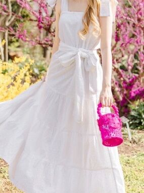 Victoria Dunn King Street White Tiered-Shoulder tied Eyelet Maxi Dress XS /M